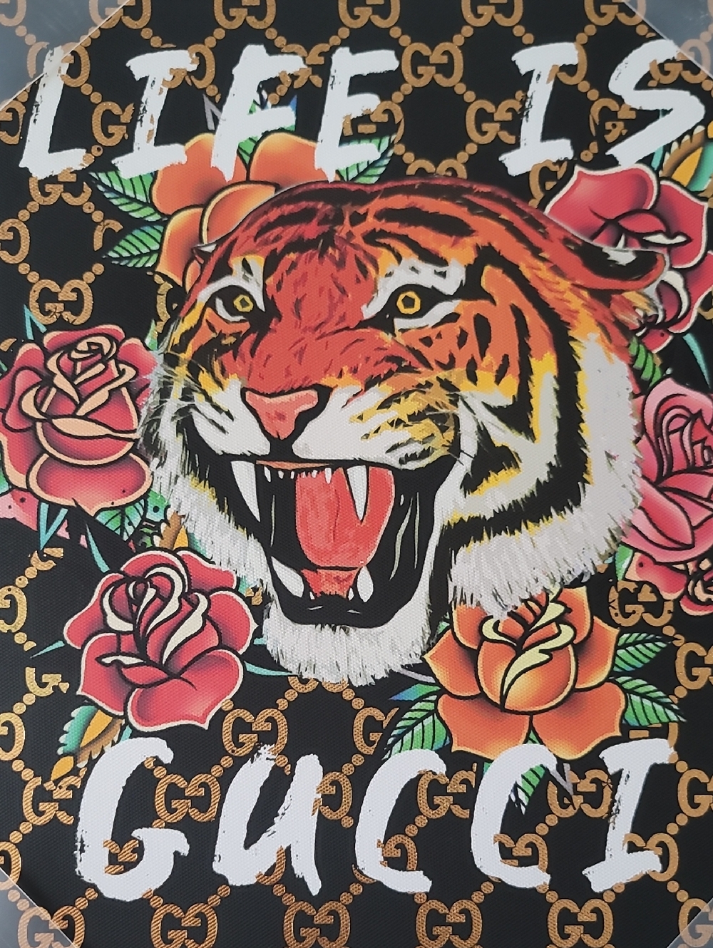 🐅🌹 Black Canvas "LIFE IS GUCCI"Tiger & Rose Graphic🌹🐅